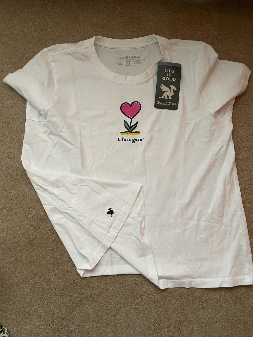 NWT Life Is Good White Tee with Pink Heart Flower Graphic XL - Picture 4 of 5